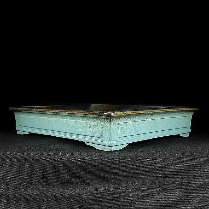 Green retro ceramic bonsai pot with purple sand crackled glaze handmade finish