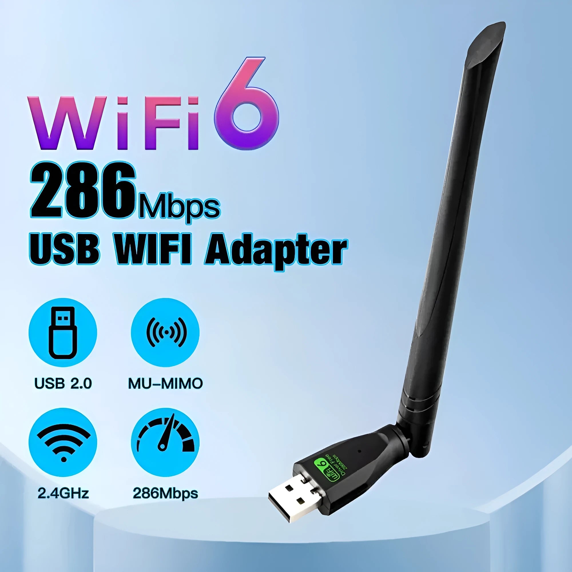 Black USB WiFi6 wireless network card adapter with instruction manual