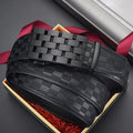 Men's genuine leather automatic buckle belt with alloy electroplated buckle in carved plaid colour