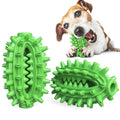Green cactus-shaped dog toothbrush toy for dental cleaning with central treat channel