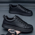 Men's Korean-style breathable sneakers in all black, all white, and black on white colour options