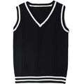 Women's V-neck striped waistcoat acrylic knitted sweater in slim fit
