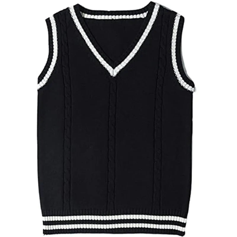 Women's V-neck striped waistcoat acrylic knitted sweater in slim fit