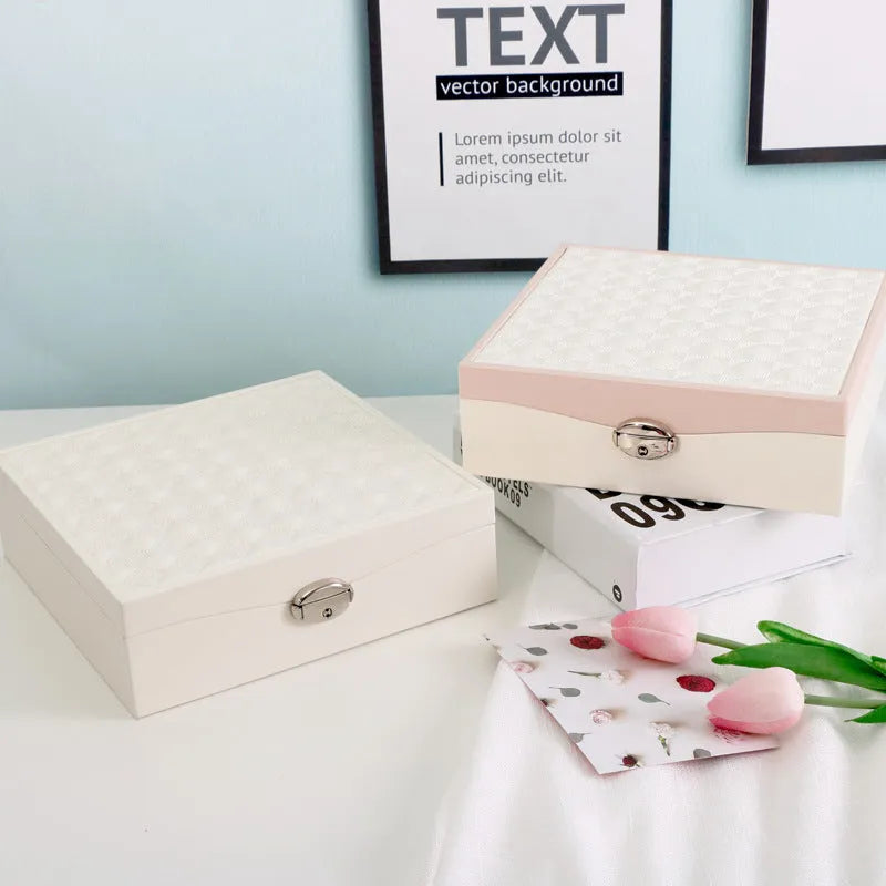 Large capacity jewellery storage box in solid red or white colour with fashionable simple design