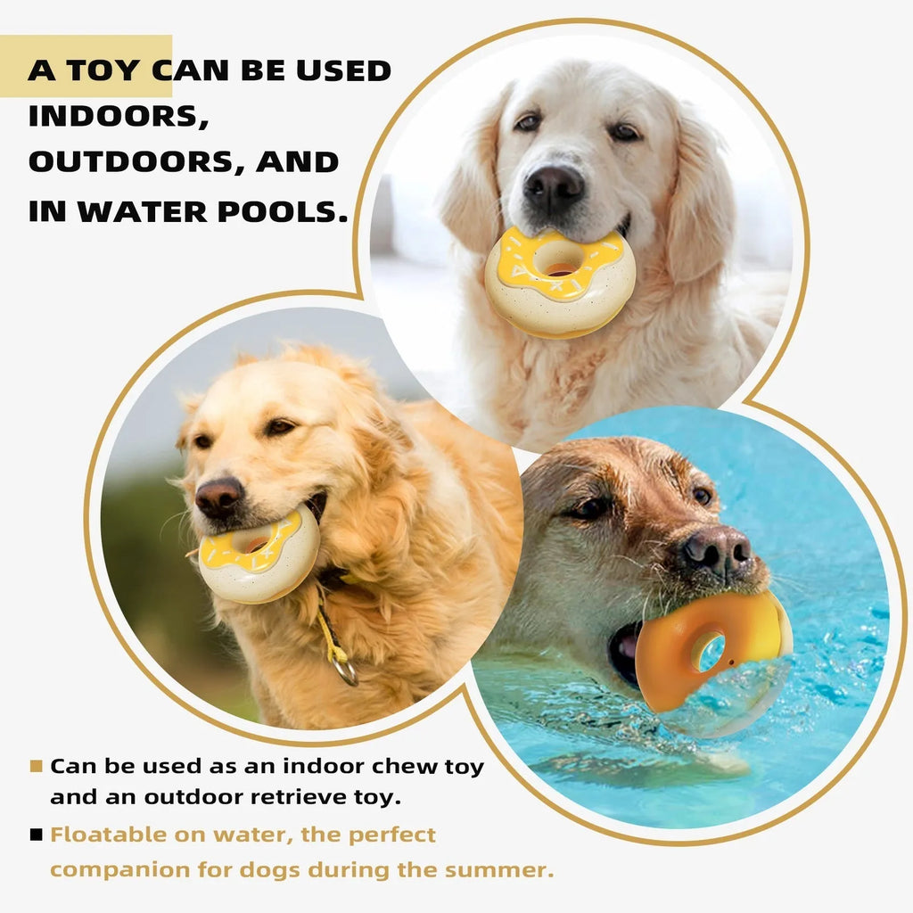 Pink yellow chocolate TPR donut dog toy with teeth-cleaning texture for small medium dogs