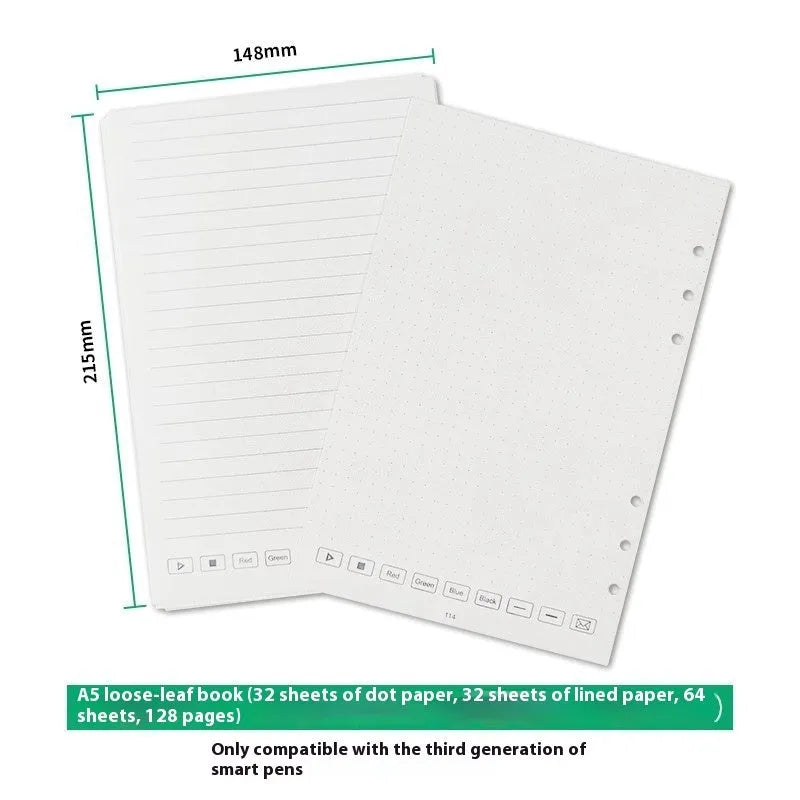 Loose leaf spiral notebook refill set showing Zodiac Forest Paper core and assorted metal-coded pen refills on a table.