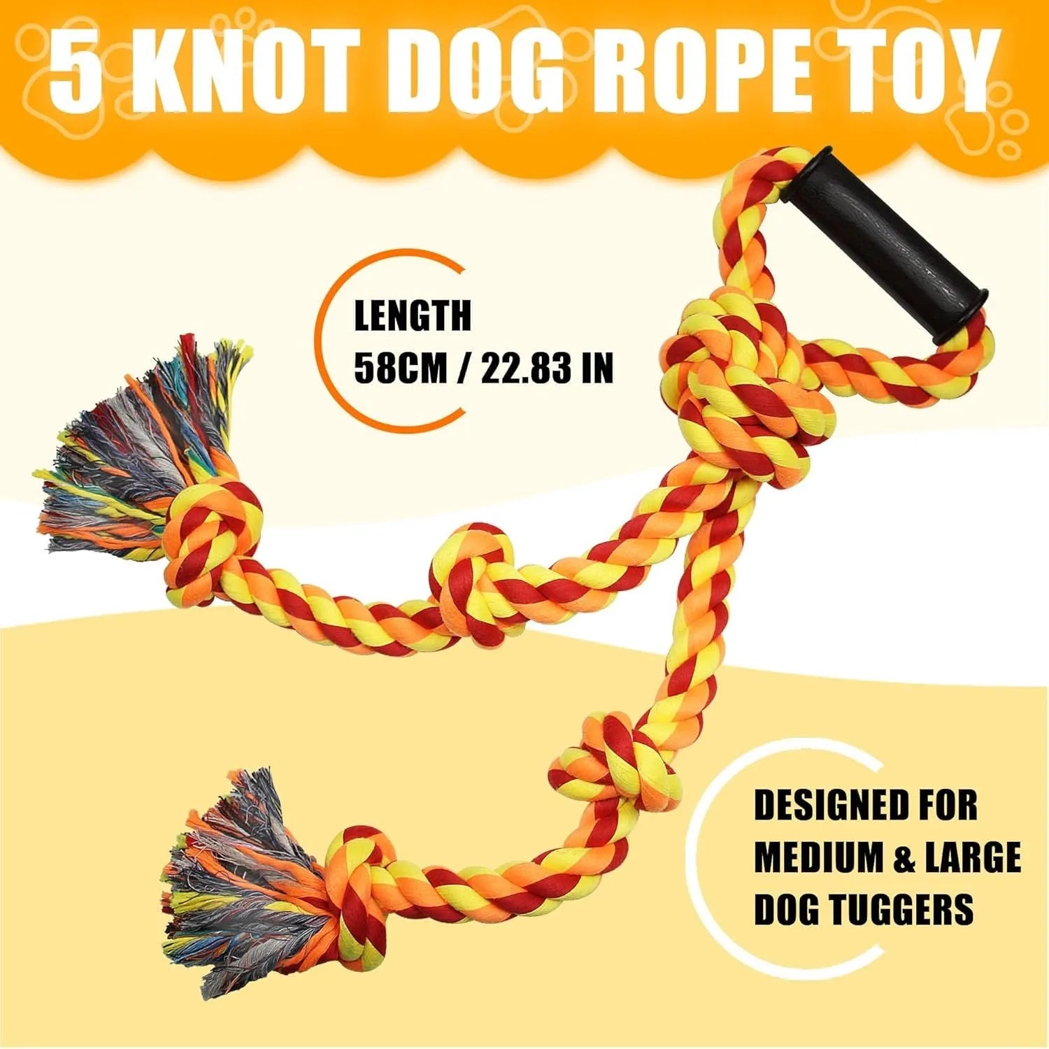 Blue and yellow durable cotton rope dog toy with handle for large breed aggressive chewers