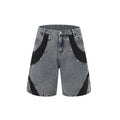 Retro washed denim suit set with short-sleeve jacket and matching trousers in blue colour