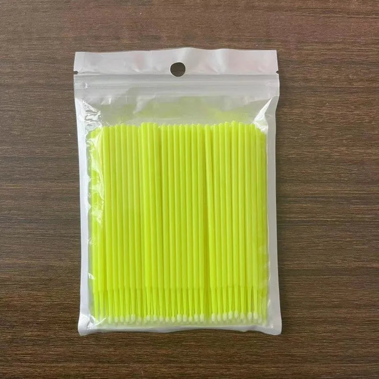 Disposable micro applicator brushes with colourful handles and bendable cotton swabs for makeup and eyelash extensions