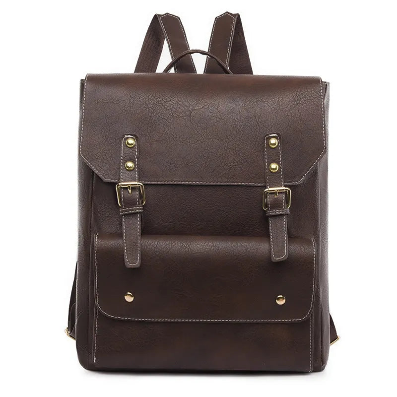 Korean style retro simple backpack in soft PU material, shown in one of four neutral colour options.