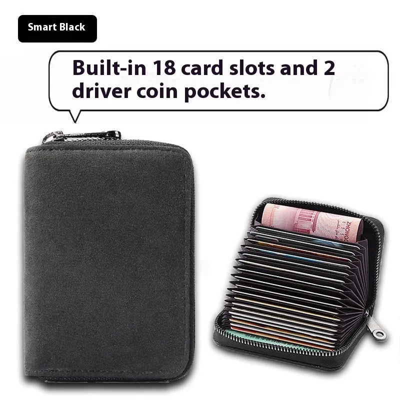 Men's anti-degaussing PU card holder in gray with 11 card positions, urban simplicity style