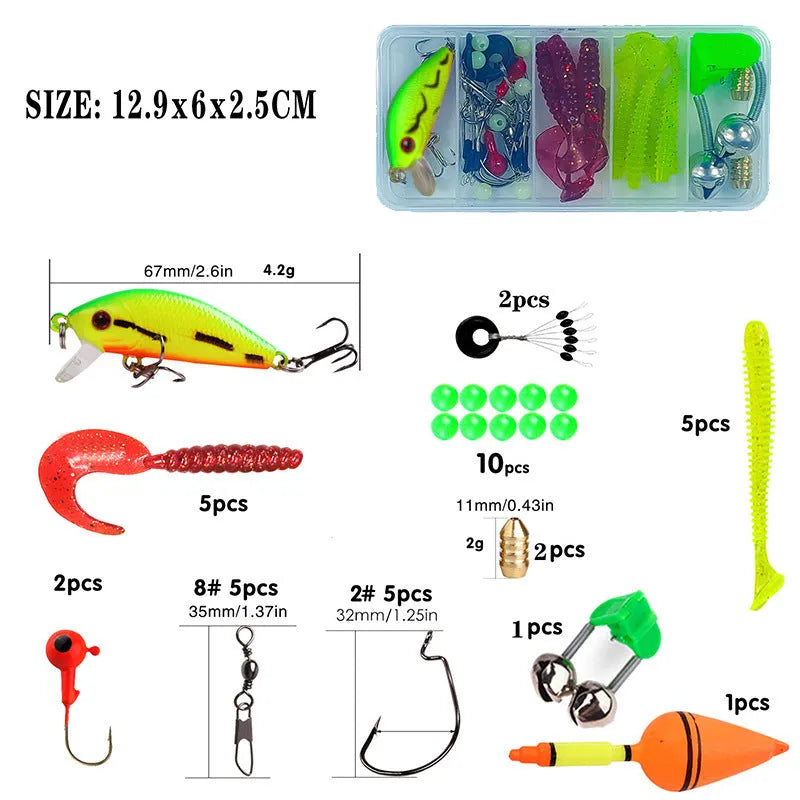 Children's fishing rod and reel set in blue, green, red, or yellow colour options