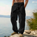 Men's cotton wide-leg casual trousers in light army green colour showing mid-waist design and relaxed fit