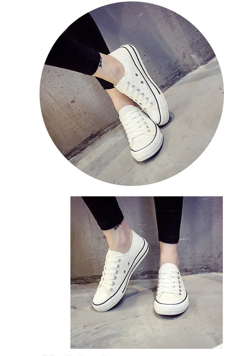 Women's solid colour canvas casual flat shoes on a plain background.