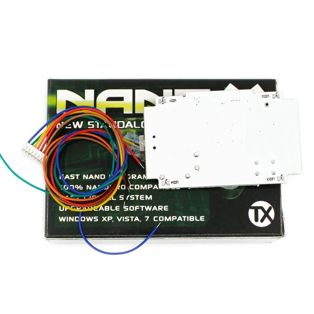 Xbox 360 brushing tool kit showing NAND-X chip and USB connector in 3-piece set