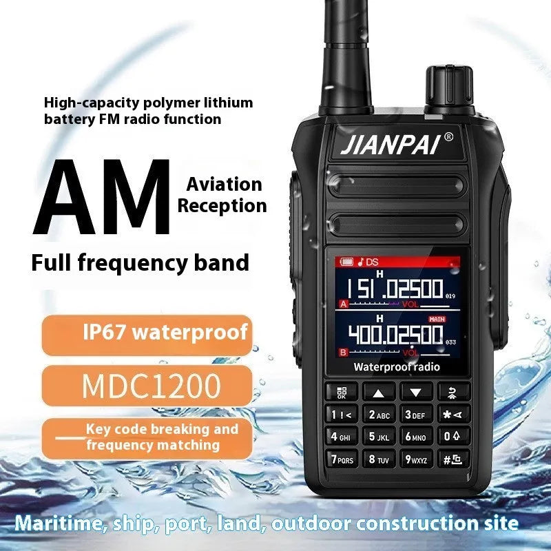 Black waterproof aviation interphone communication system with dustproof rating and complete accessory kit