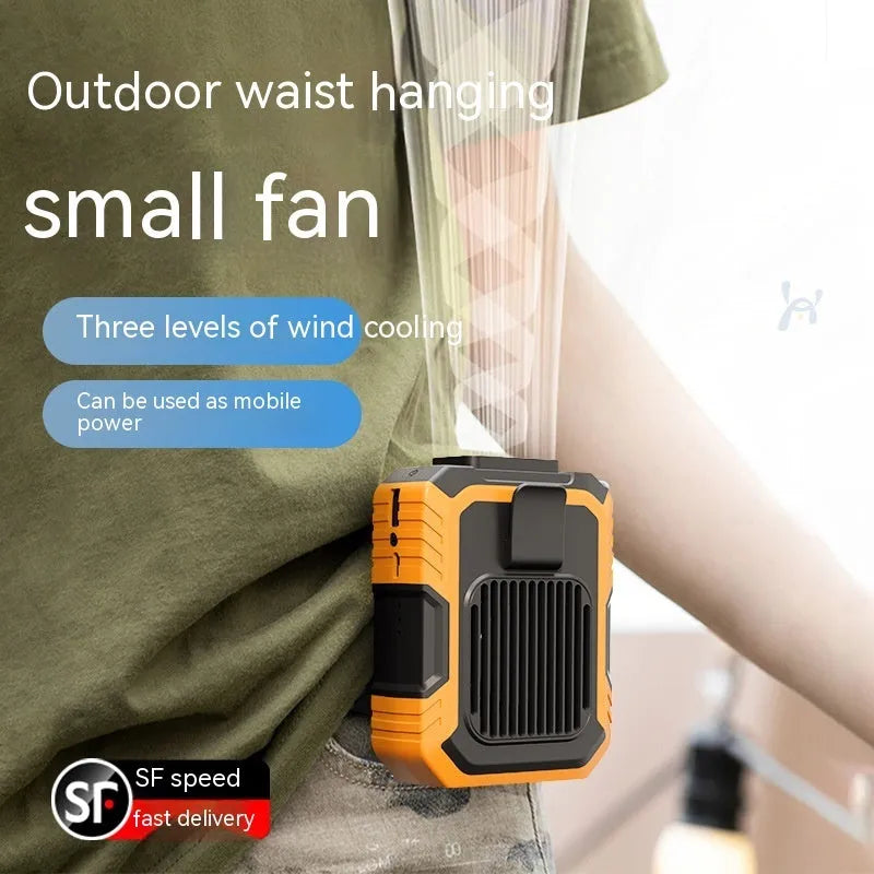 Green wrist-worn personal fan with USB charging port, LED light, and adjustable strap.