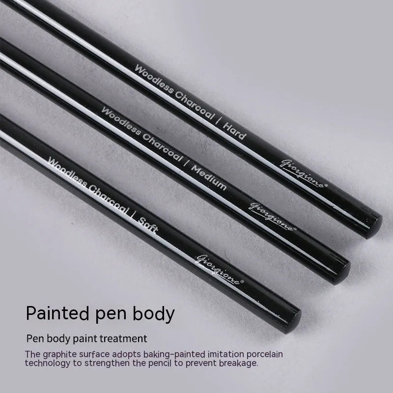 Set of nine wooden drawing pencils on a suction card, containing six graphite and three carbonized pencils for artist sketching.