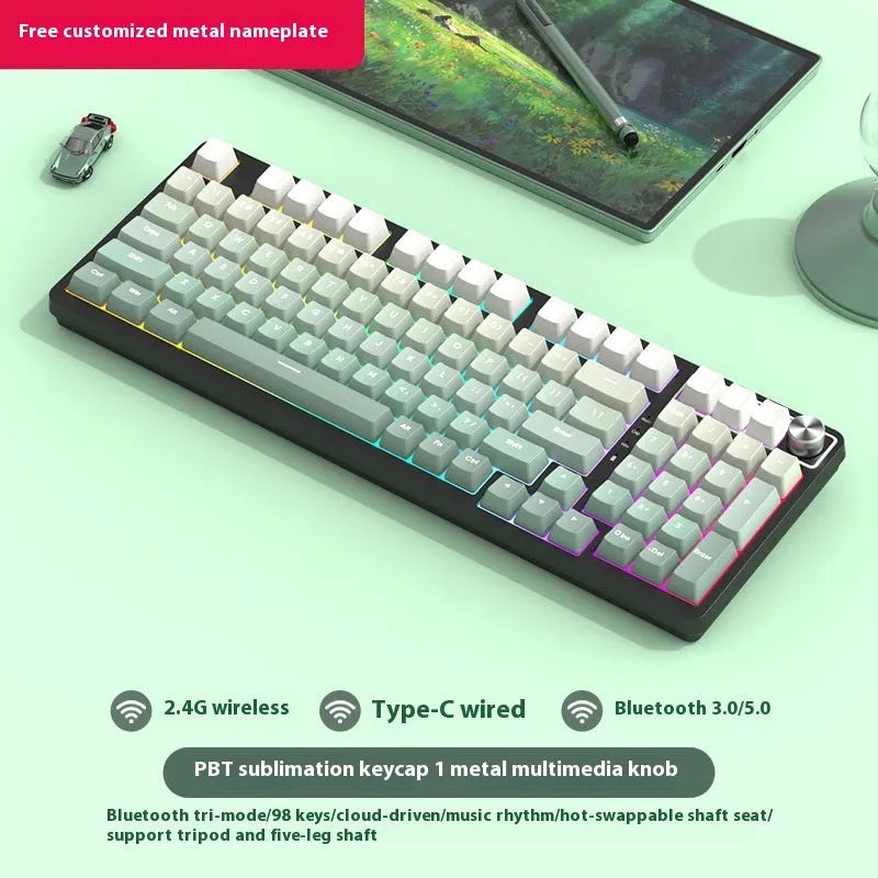 98 key wireless Bluetooth mechanical keyboard kit with metal knob and multiple colour options
