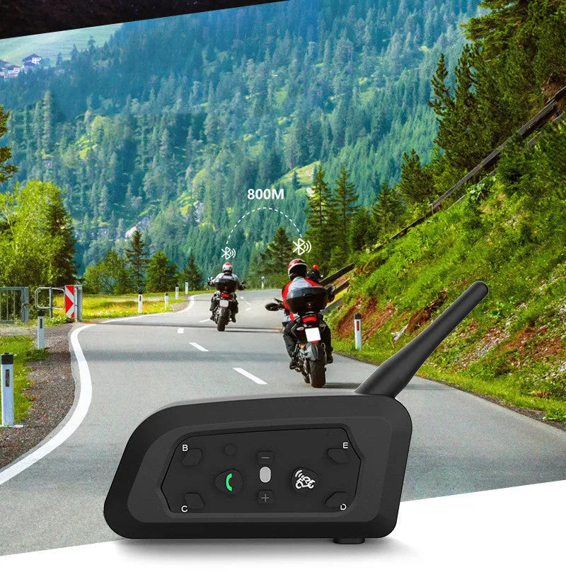 Motorcycle helmet Bluetooth intercom V6 Pro unit with headphone, mounting clip, and charging cable
