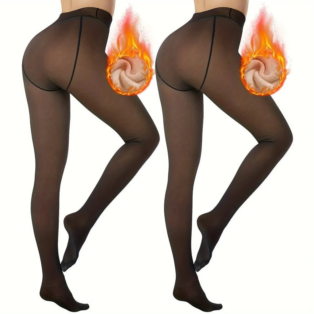 Women's thermal leggings with wool lining in black, coffee, or silver silk designs