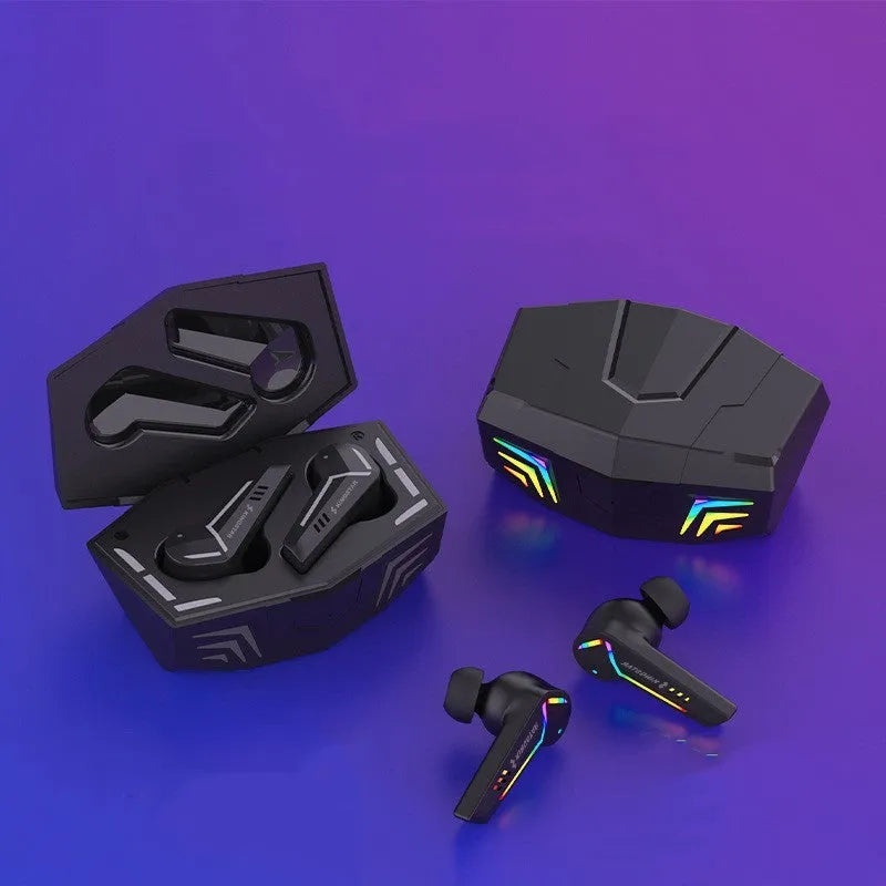 Black low latency TWS Bluetooth headset with earplug design for gaming and sports