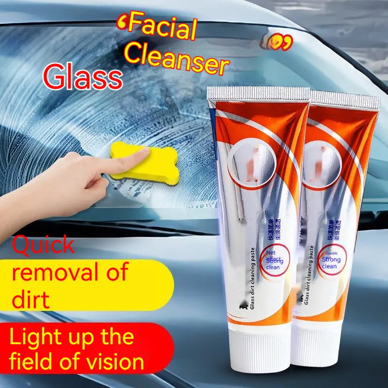 White 65ml car windshield cleaning paste bottle for removing oil stains from glass.