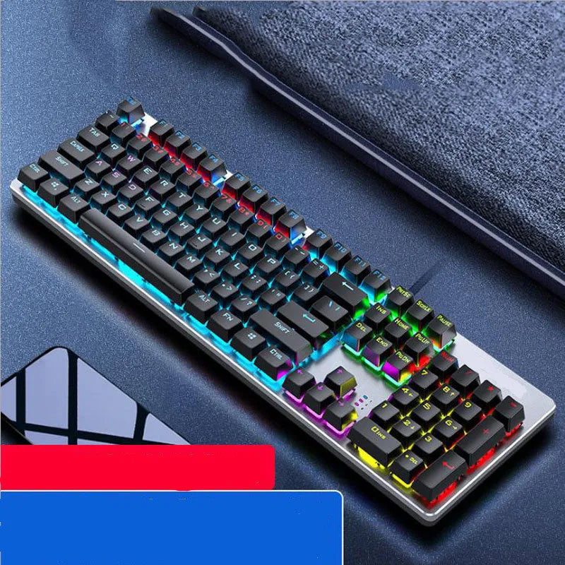 AOC GK410 full-size mechanical keyboard with metal chassis and backlit keys on a desk