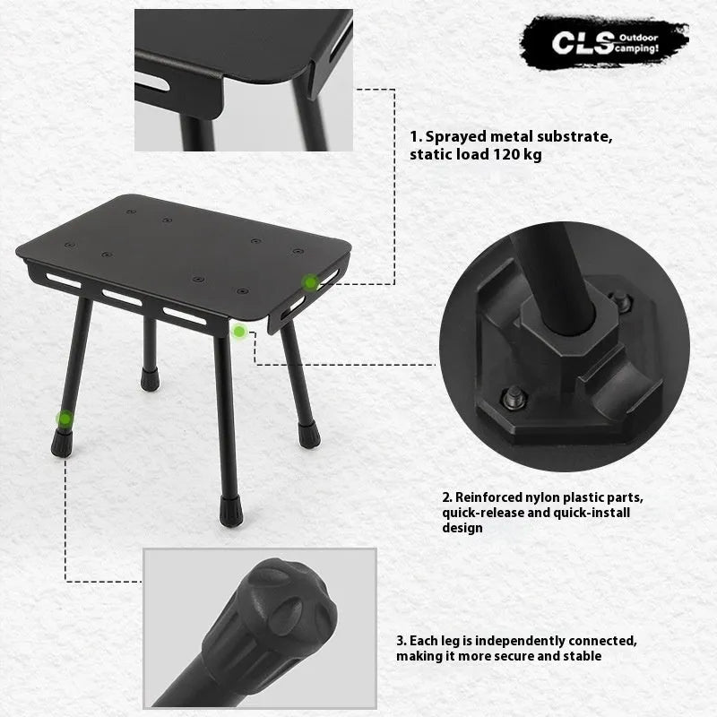 CLS aluminium folding camping stool shown in army green, converted into a small table.