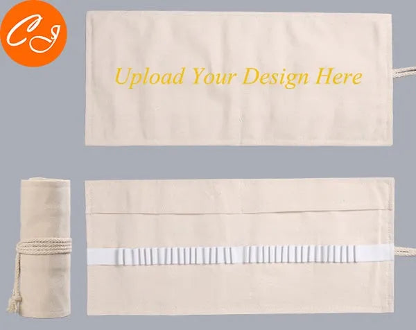 Canvas pencil wrap with multiple elastic bands rolled up showing slot configuration
