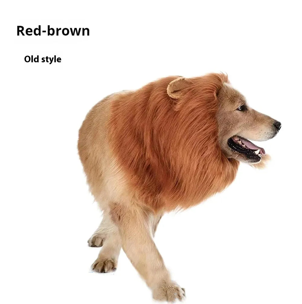 Dog lion head cover light brown lined headdress with elastic band fit for S size neck up to 50cm