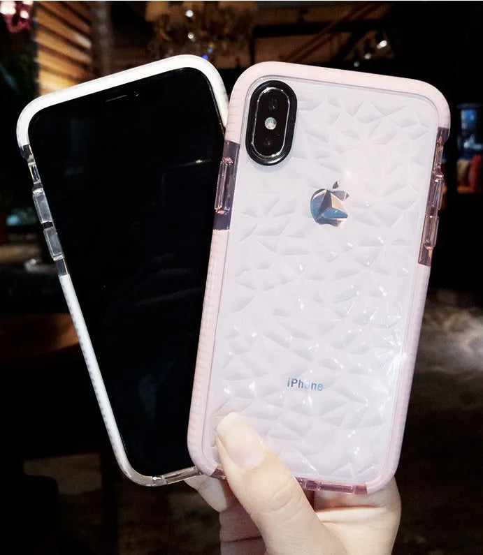 TPU iPhone back cover case with striped design in black edge, pink edge, and white edge colour options
