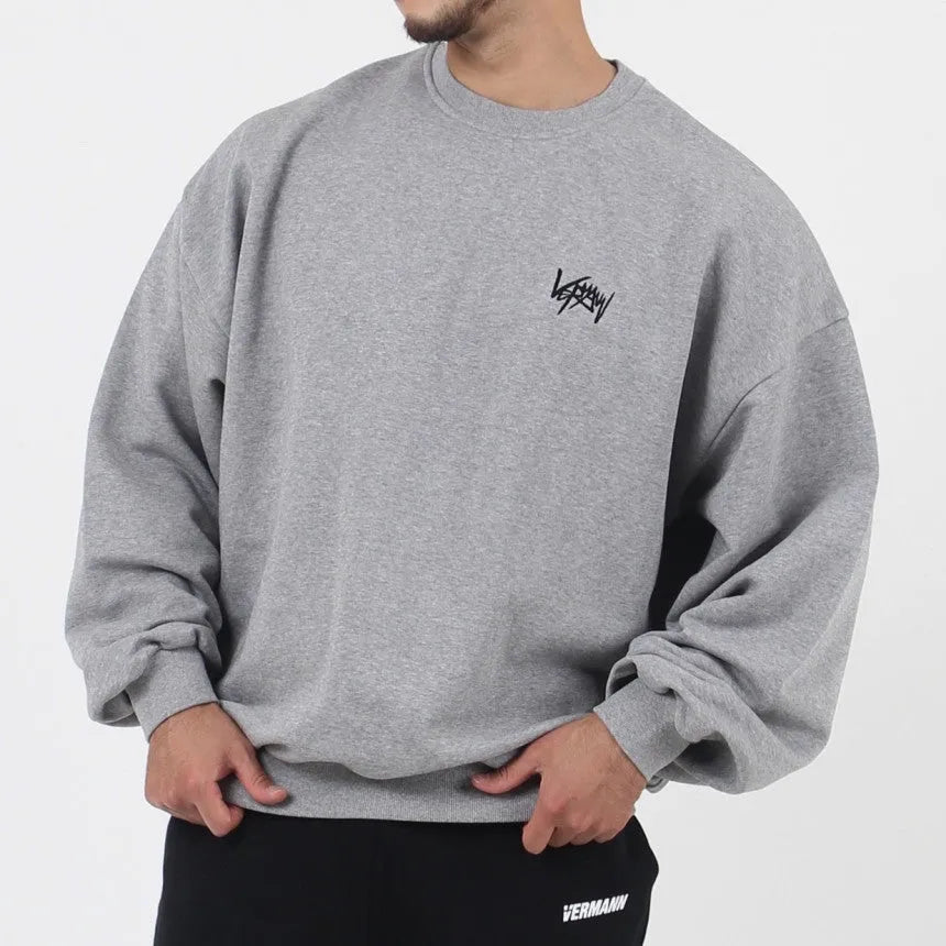 Men's heavy cotton loose fit pullover hoodie in round neck style, available in Black, Grey, Khaki, Navy Blue, sizes L to 3XL.