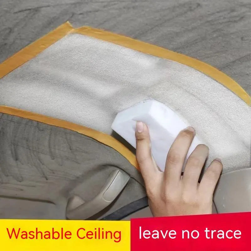 Bottle of foam decontamination cleaner for fabric roofs with a towel and sponge wipes.