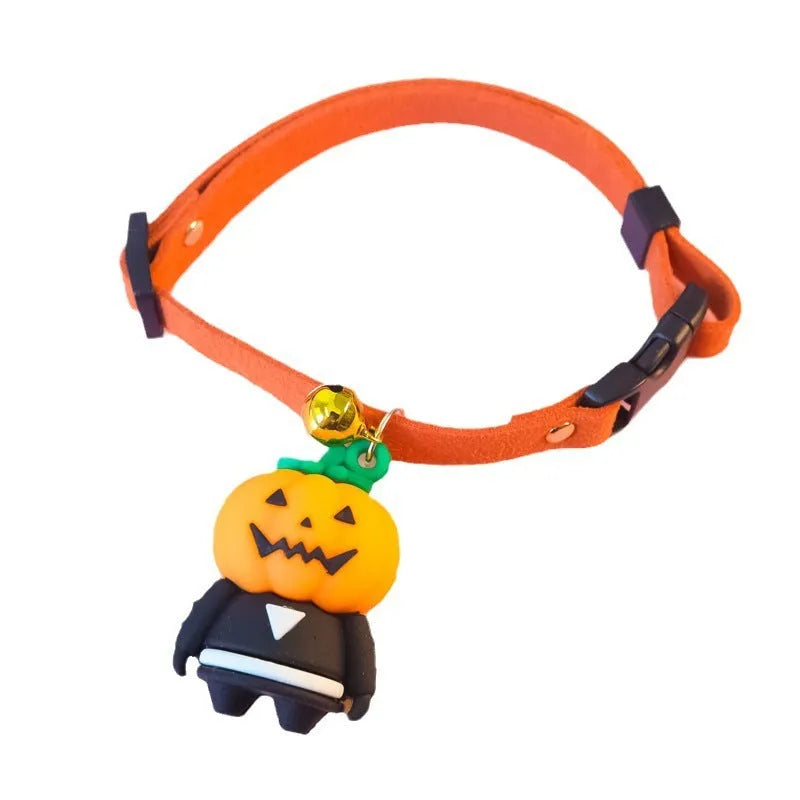 Halloween pet collar with cartoon Pumpkin Man design in polyester fabric