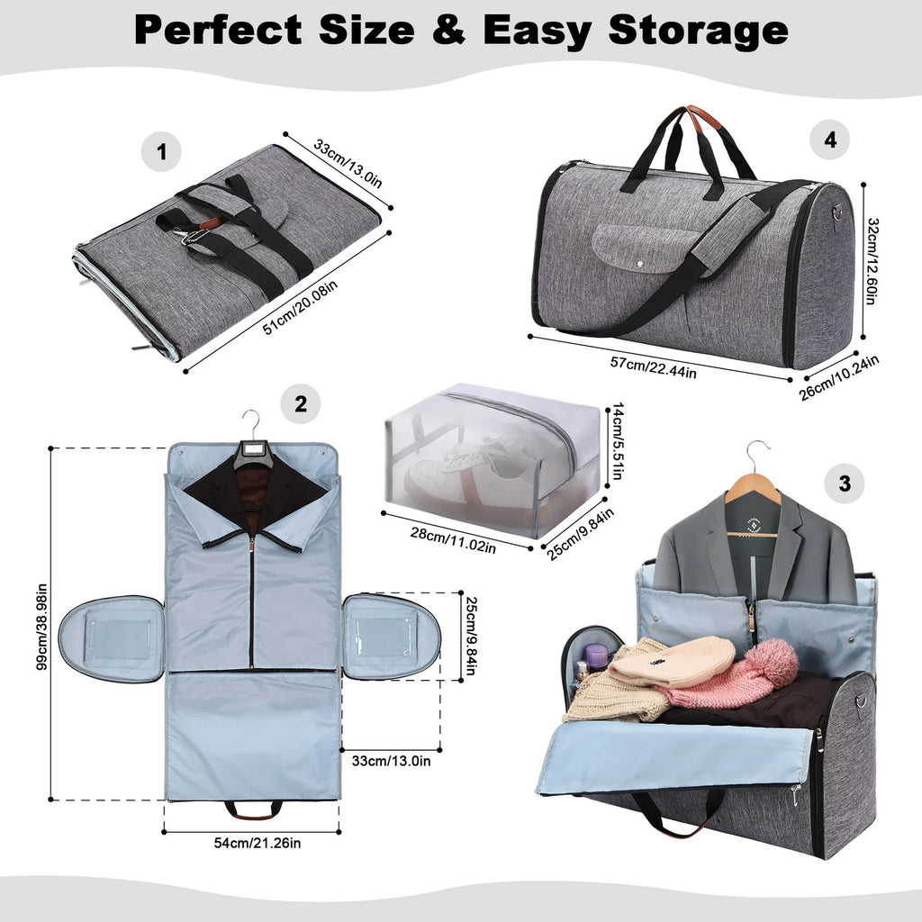 Dark blue folding Oxford cloth duffel bag with handles, suitable for travel and gym use.