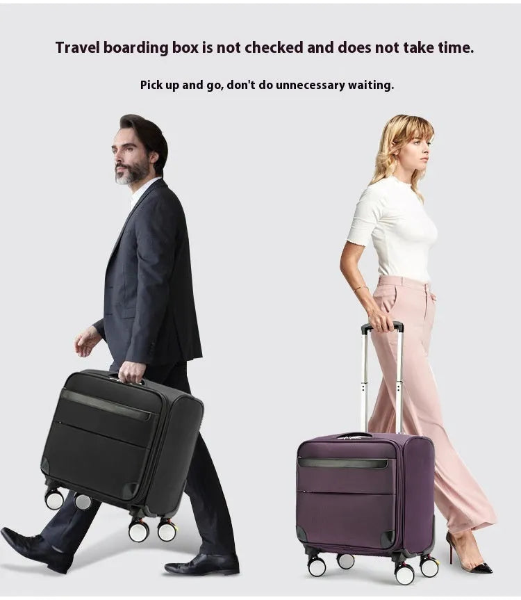 Black waterproof Oxford cloth business travel suitcase with universal wheels, 18-inch carry-on size