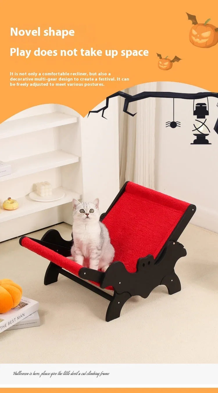 Black and red Halloween-themed wooden cat lounger bed for use as a cage accessory.