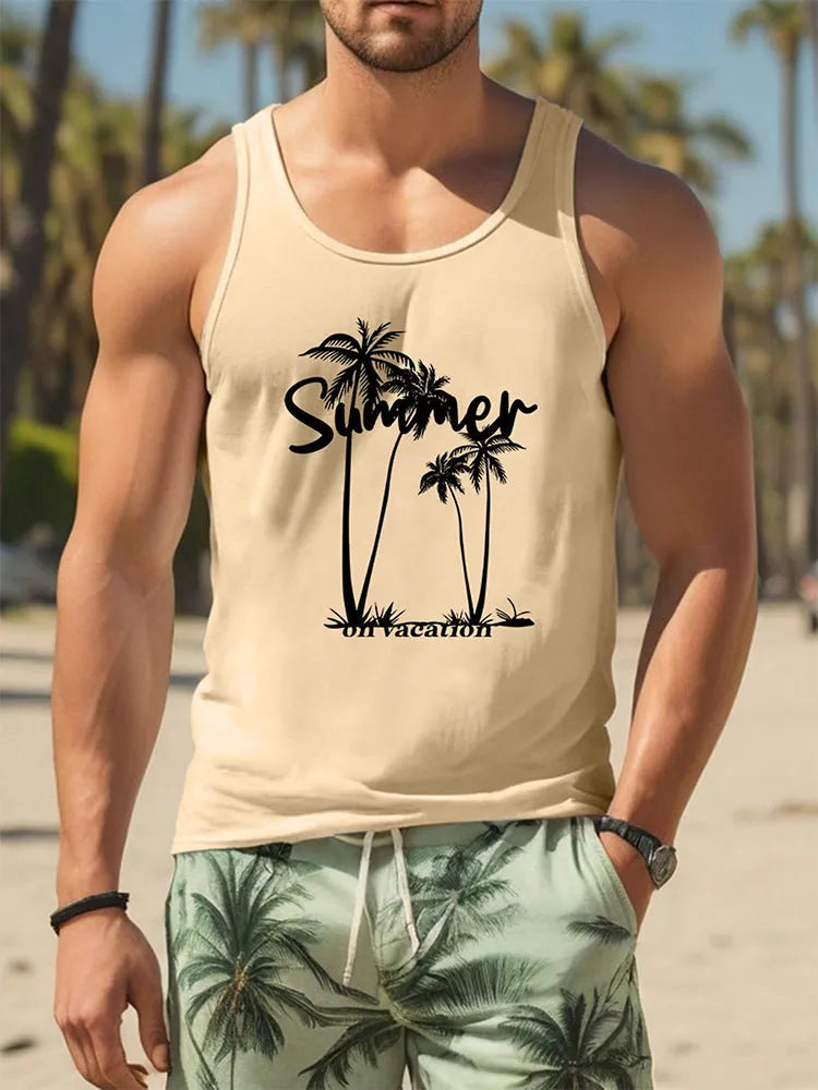 Man wearing a solid-colour 3D printed Hawaiian style sleeveless vest top