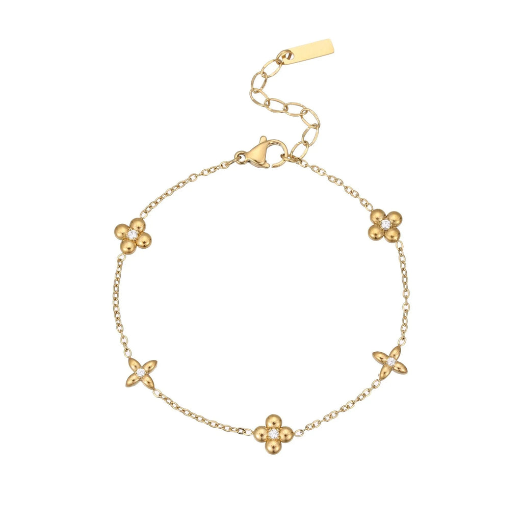 Gold plated star pendant bracelet on stainless steel chain with geometric hexagonal design