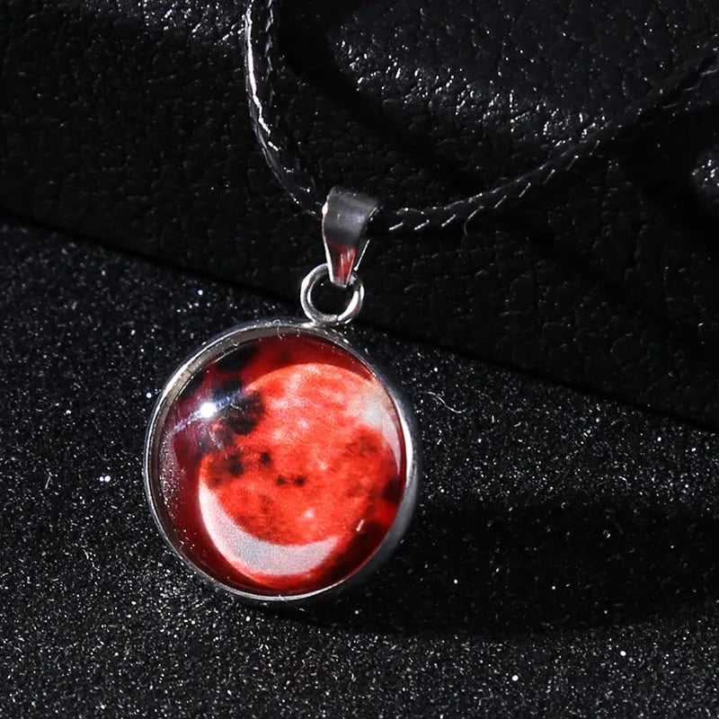 Christmas moon night sky luminous alloy pendant necklace with constellation design in glass and coloured glaze