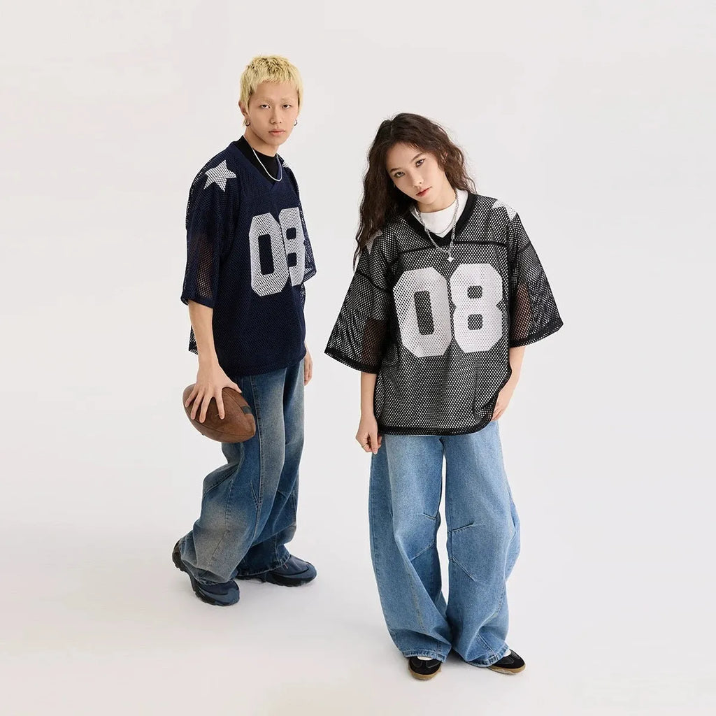 Black polyester pullover shirt with white letter print pattern, loose fit design
