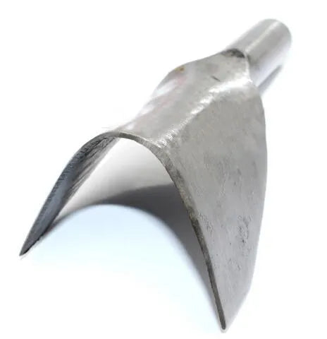 Set of six steel leather craft punch tools showing half-round and V shapes in sizes 15mm to 40mm.