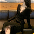 Black polyester woolen skirt with slim fit princess dress silhouette