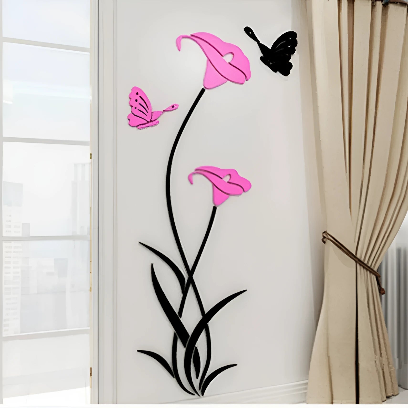 3D acrylic wall sticker with lily floral design in multiple colour options