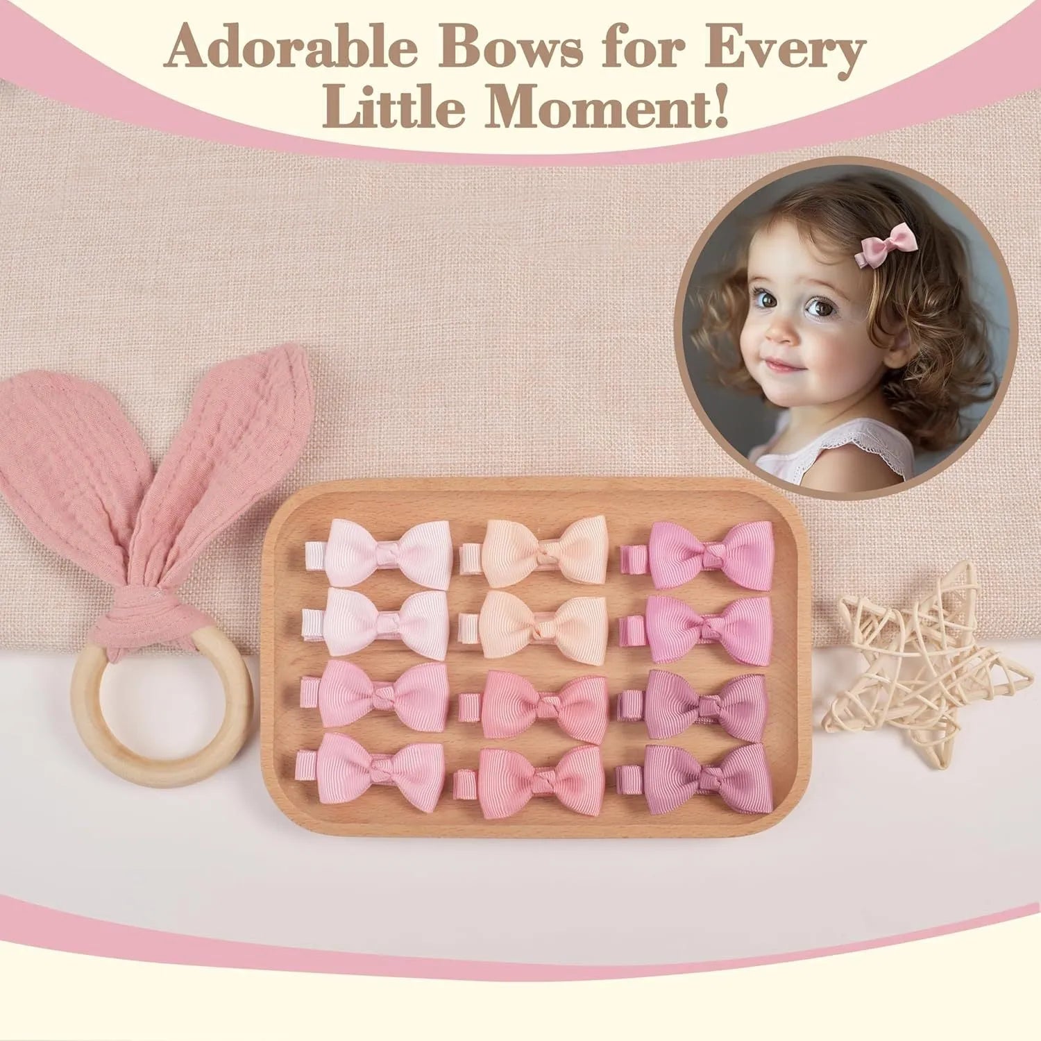 Assortment of pastel coloured fully lined hair clips and bows for babies and toddlers.
