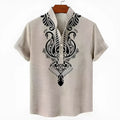 Men's loose-fit striped casual shirt in polyester linen-look fabric with button-down front