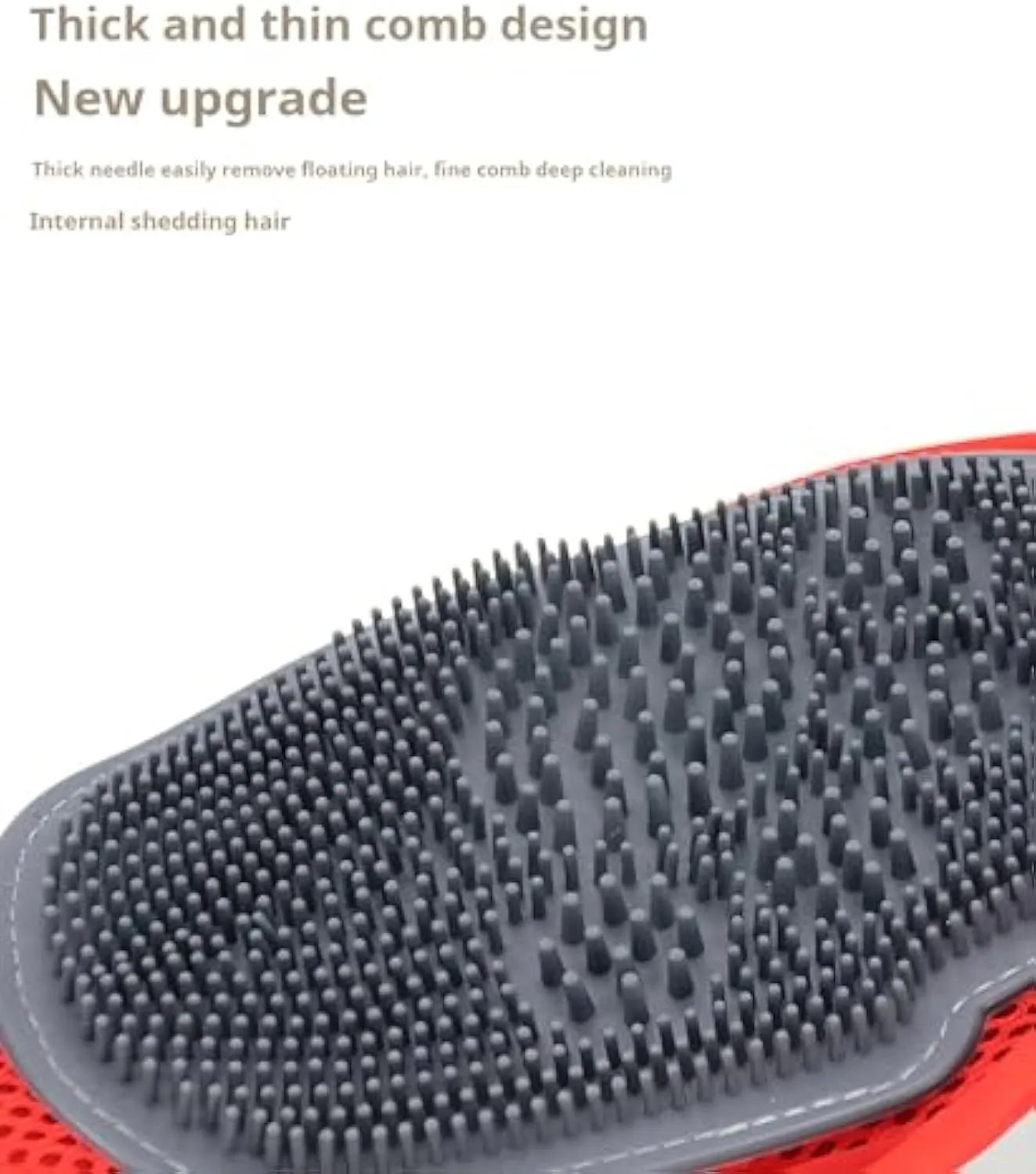 Red pet bathing glove with integrated brush bristles for washing and grooming dogs or cats