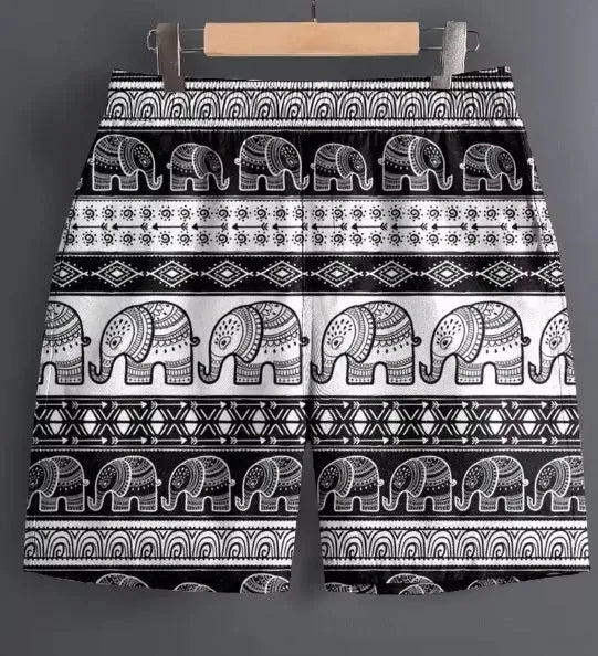 Men's patterned casual shorts in polyester fabric available in sizes from S to 5XL
