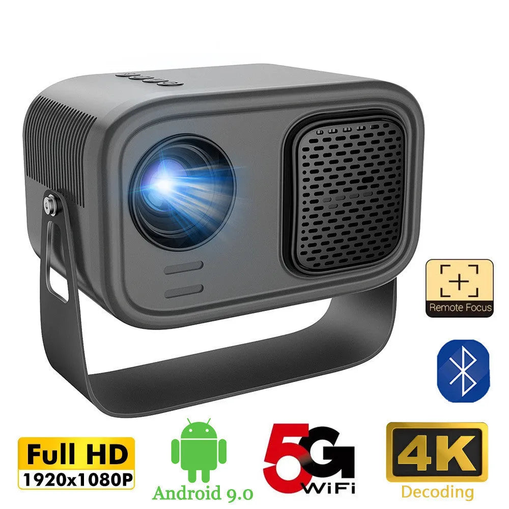Black portable HD smart projector with Android system and remote control